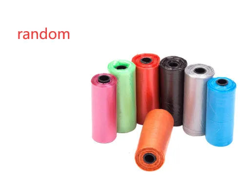 Pet waste bags in six colours showing black, blue, green, light blue, pink and red options