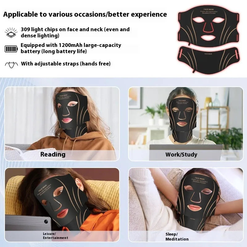 Black and gold hard shell IPL photon facial beauty mask with adjustable headband and touch screen button.