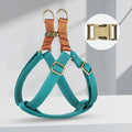 Brown vest style dog leash with cotton belt and alloy fastener on small dog