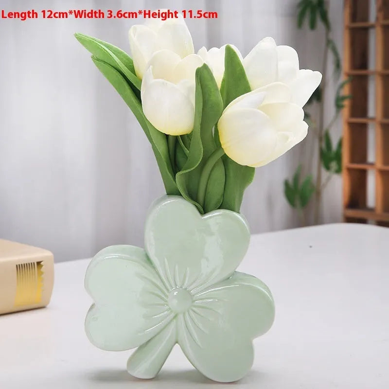European-style ceramic vase in white porcelain available in pink, red, light green, and white colours