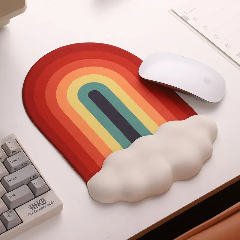 Silica gel wrist support mouse pad and keyboard stand in pastoral cloud design on computer desk