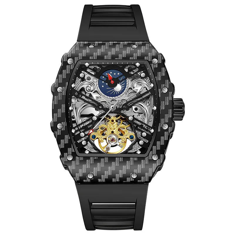 Mechanical waterproof luminous men's watch with mineral glass and stainless steel buckle