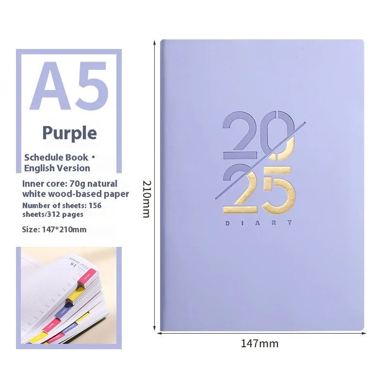 A5 soft faux leather daily schedule book open showing Dorian paper pages
