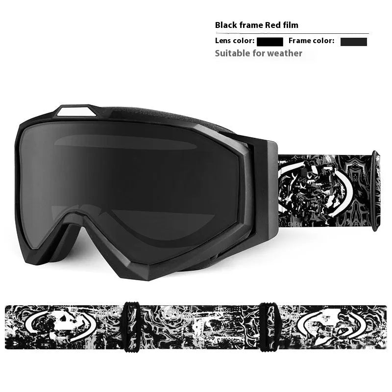 Motorcycle goggles with double-layer anti-fog lenses in black frame with grey lens option