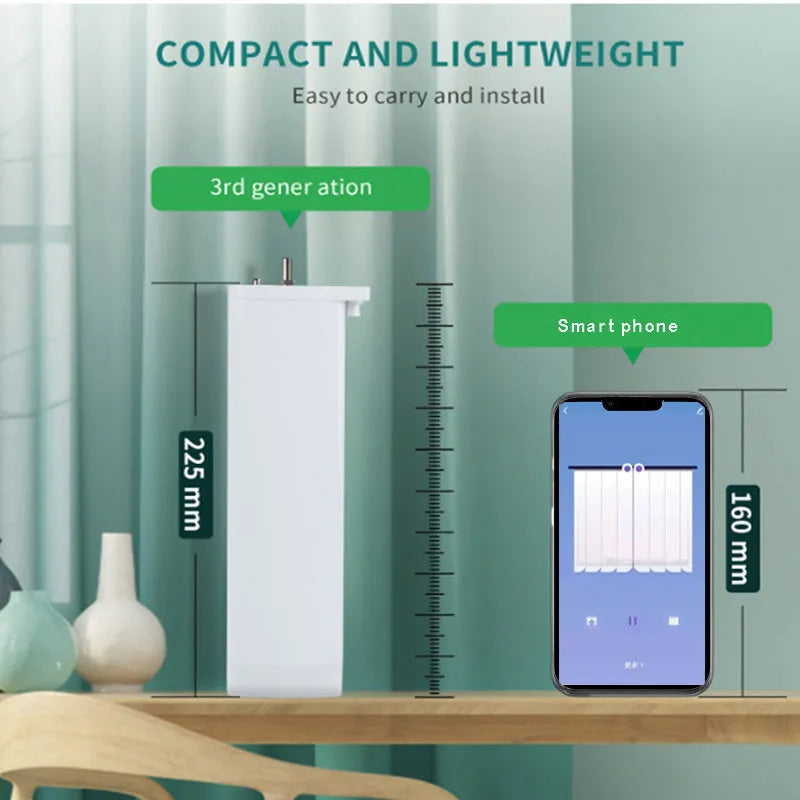 Smart electric curtain with rechargeable lithium battery, aluminium track, remote control and motor