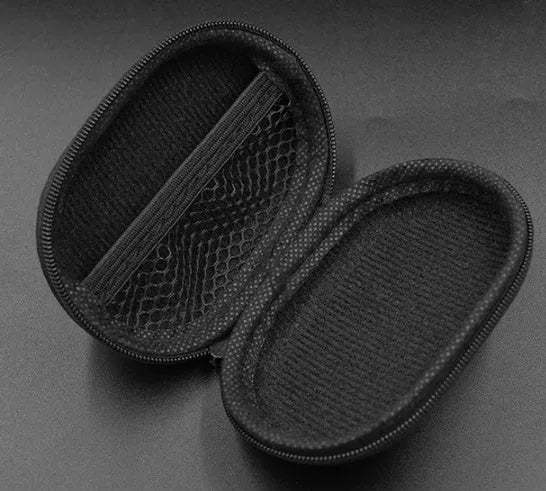 Black oval leather earphone storage bag with compartments for EDX PRO and ZEX PRO models