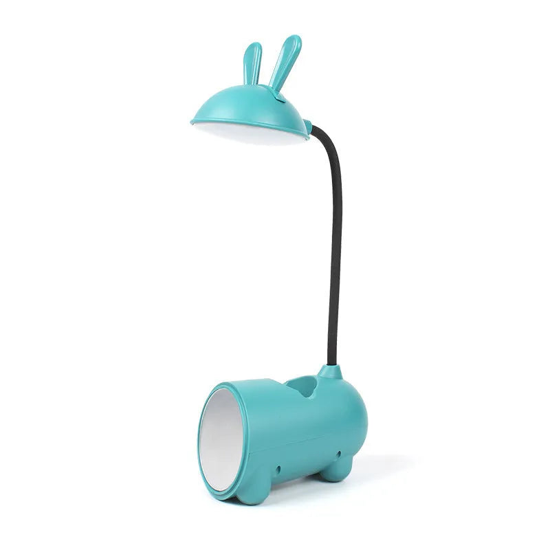 Cartoon style USB desktop table lamp with pen storage container in green colour
