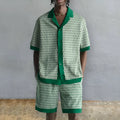 Men's plus size printed short sleeve shirt and matching shorts two-piece set in blue colour