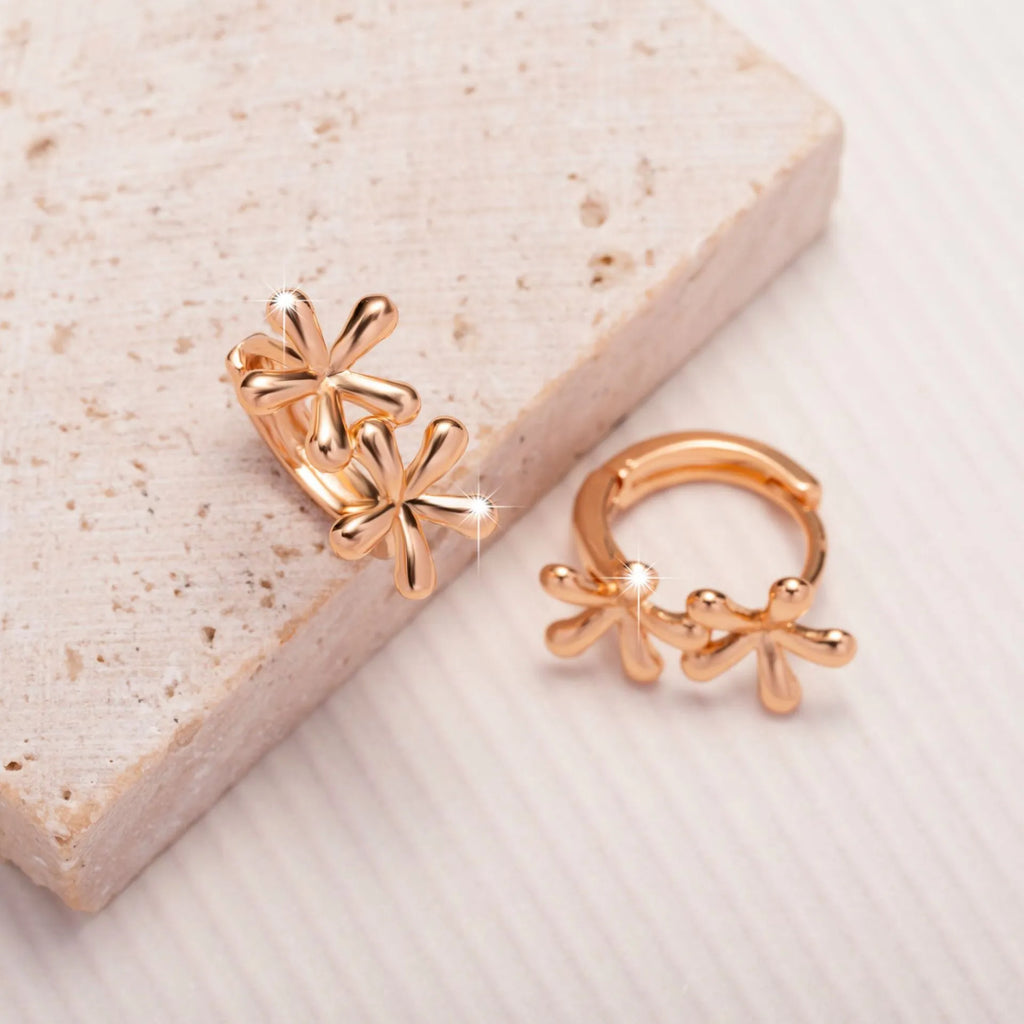 Women's rose gold waterdrop flower earrings with circular shape and electroplated finish