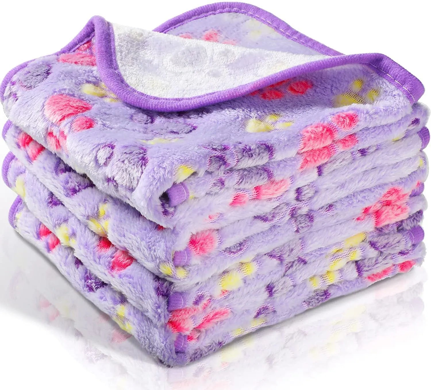 Coral fleece pet blanket with paw print pattern in beige colour, suitable for dogs and cats