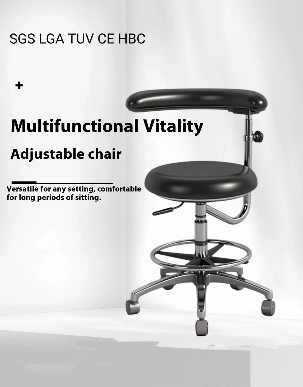Black leather dental hospital chair for patient treatment and examination.