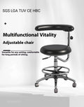 Black leather dental hospital chair for patient treatment and examination.