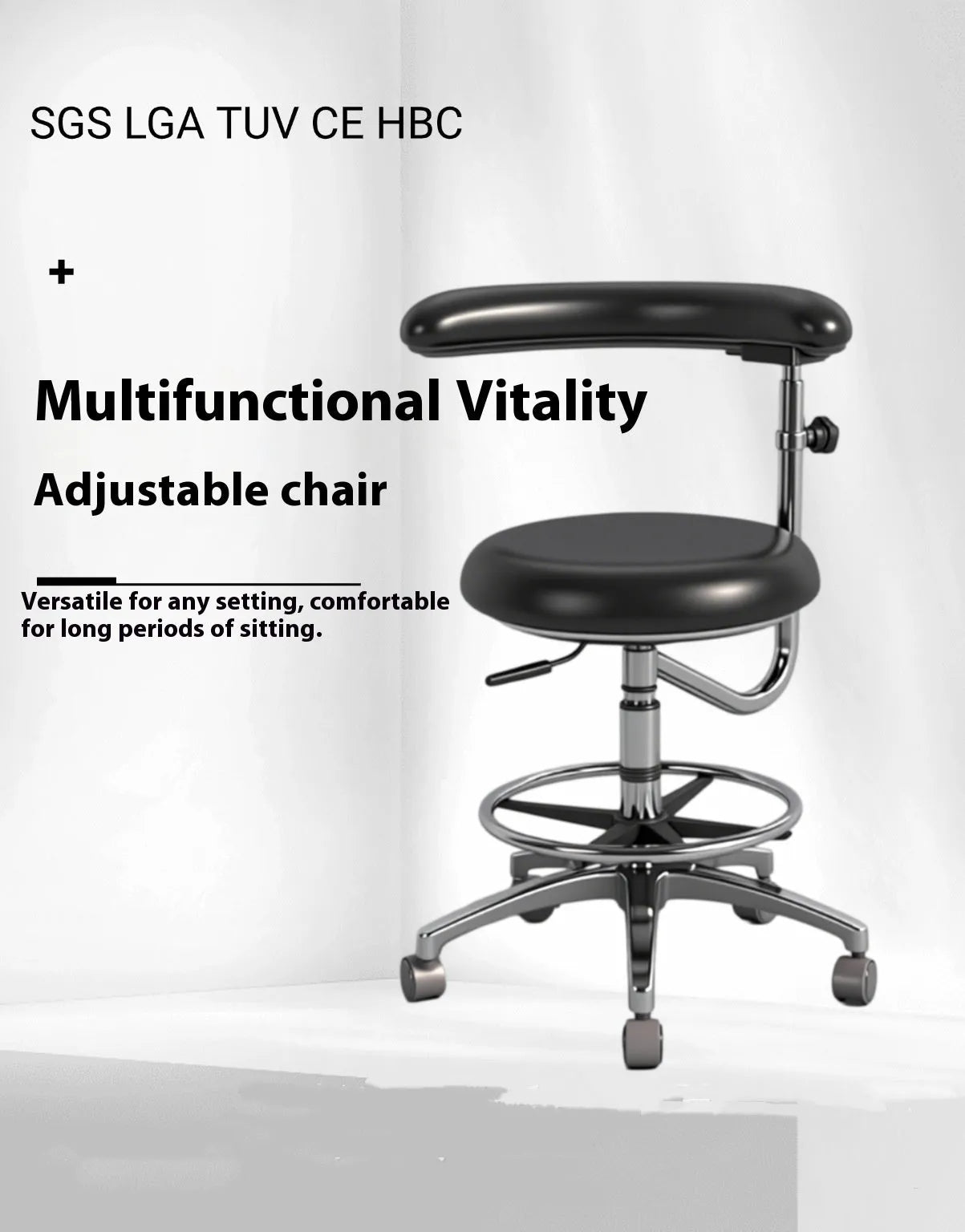 Black leather dental hospital chair for patient treatment and examination.