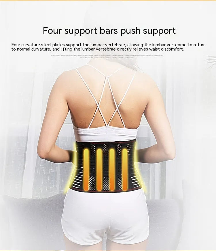 Black breathable sports waist support with steel plate for lumbar protection during fitness and running