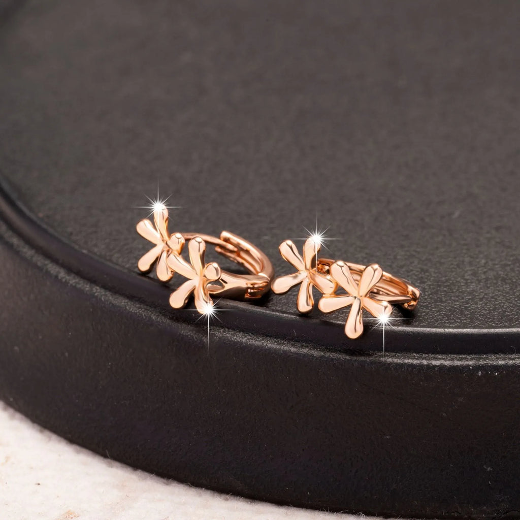 Women's rose gold waterdrop flower earrings with circular shape and electroplated finish