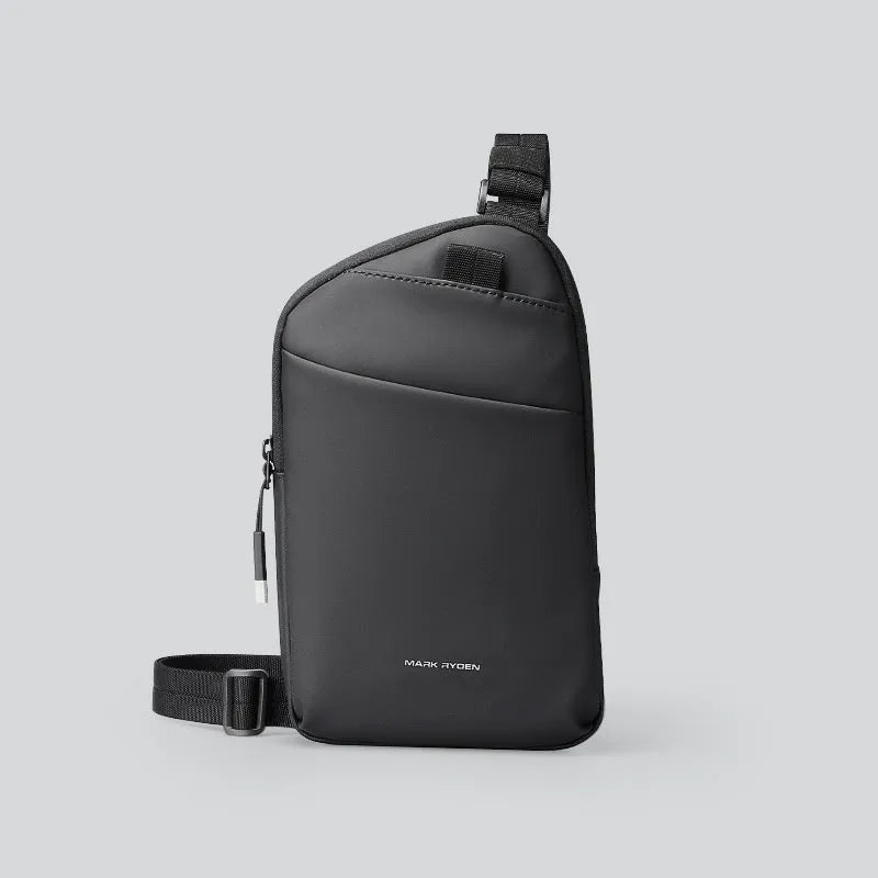 Men's elegant black Oxford cloth crossbody bag with simple styling and durable construction