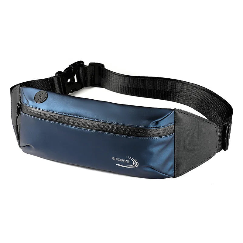 Men's waterproof waist bag in blue colour with adjustable strap for sports activities