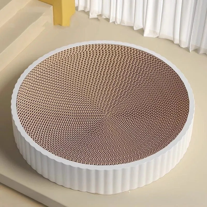 Round green and white cat scratching board with 55cm diameter and replaceable corrugated paper surface