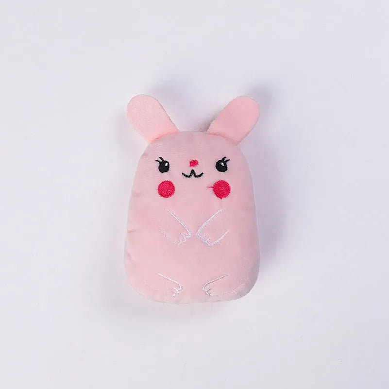 Small brown plush cat toy with catnip filling and squeaker for chewing and interactive play