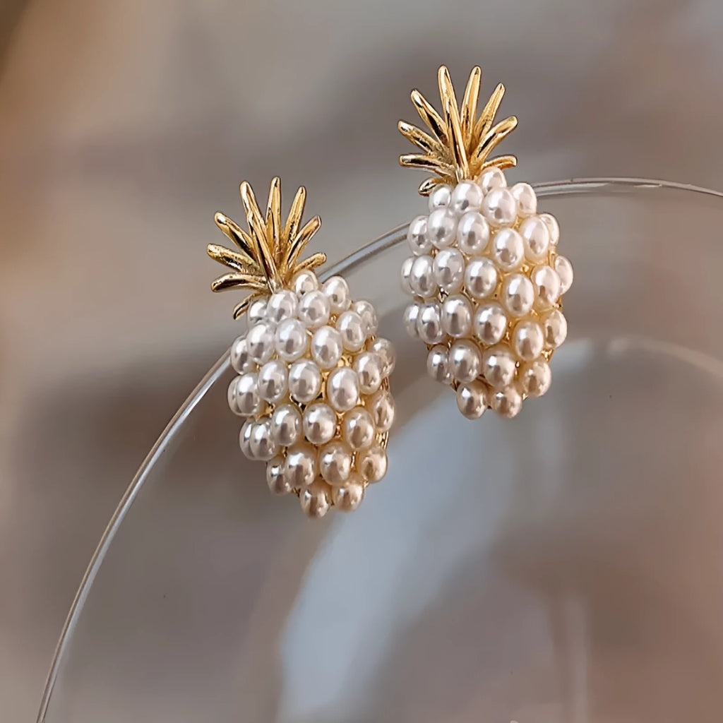 Women's pineapple starfish pearl alloy earrings with Korean style design and gem inlay