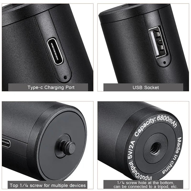 Black aluminium power bank with a carry handle, showing slim 12.5cm length.