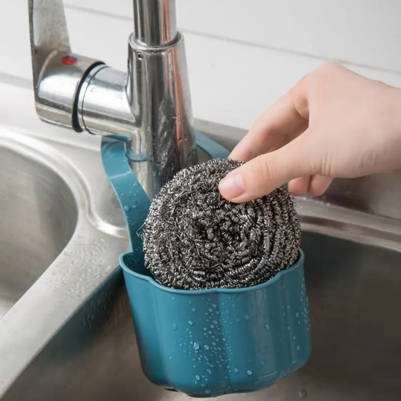 Nordic style plastic sink drain basket in dark blue colour measuring 20cm wide