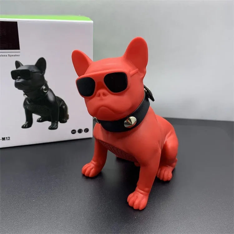 Mini bulldog-shaped Bluetooth speaker in black colour showing front design detail
