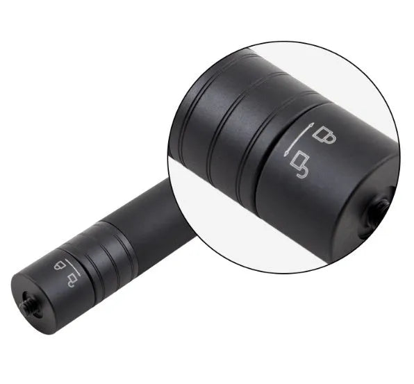 Black retractable aluminium selfie stick extended to 45 cm with a smartphone mounted.