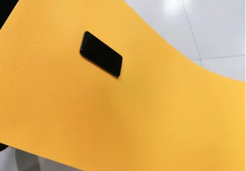 Red EVA fitness yoga mat showing its texture, with a 4mm thickness edge visible.