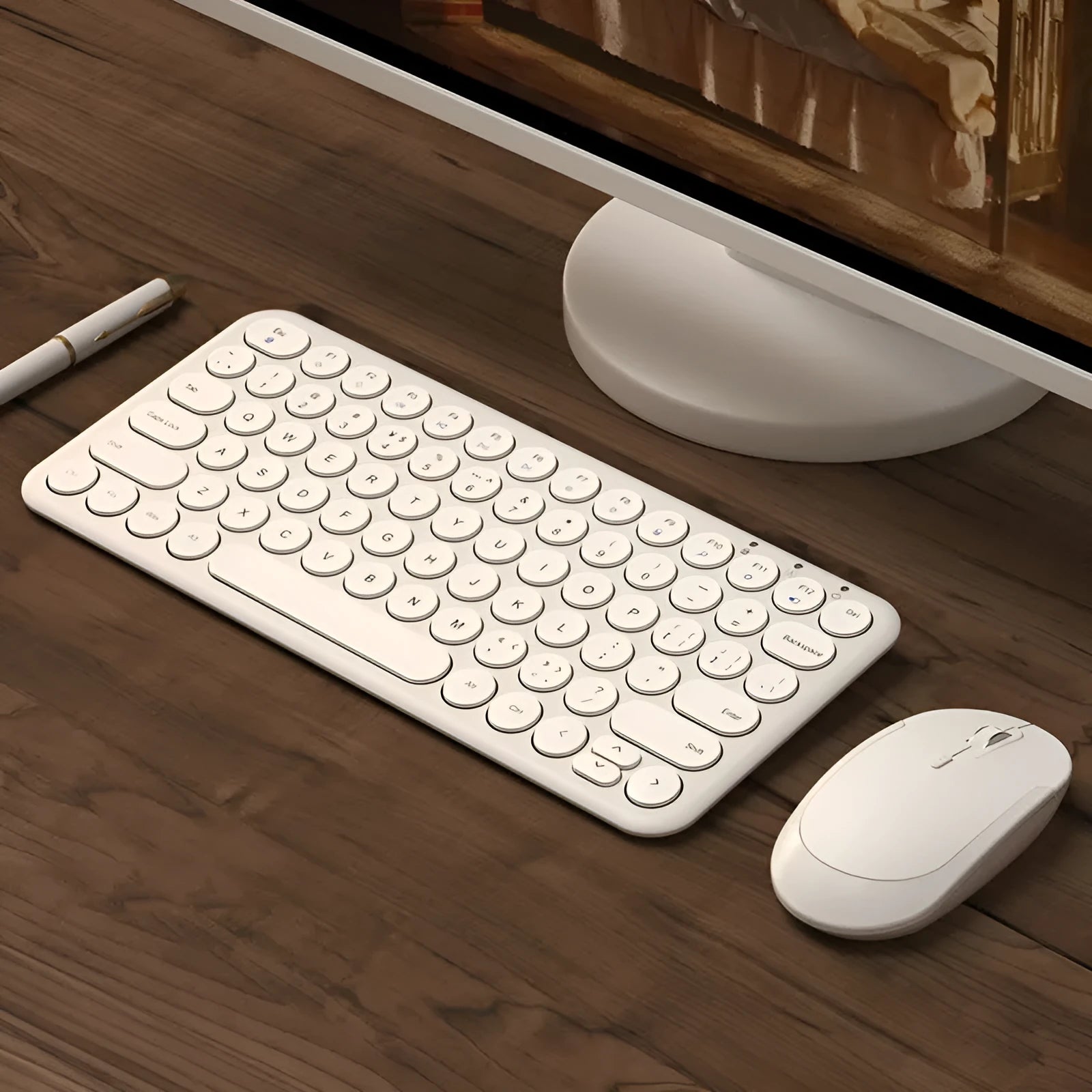 Mute ultra-thin wireless keyboard and mouse set in white, black, or pink keypad colours