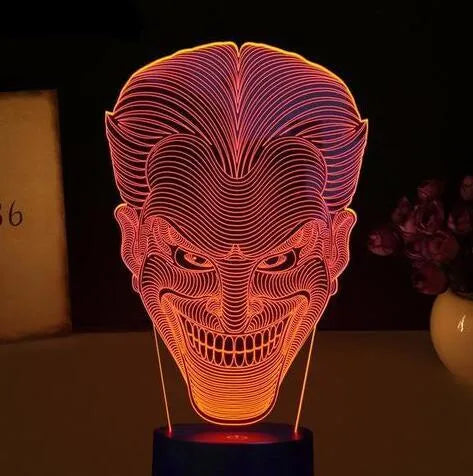3D acrylic LED table lamp showing colour gradient with remote control and USB cable