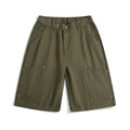 Workwear rivet cropped pants in wide-leg shorts style with mid waist design