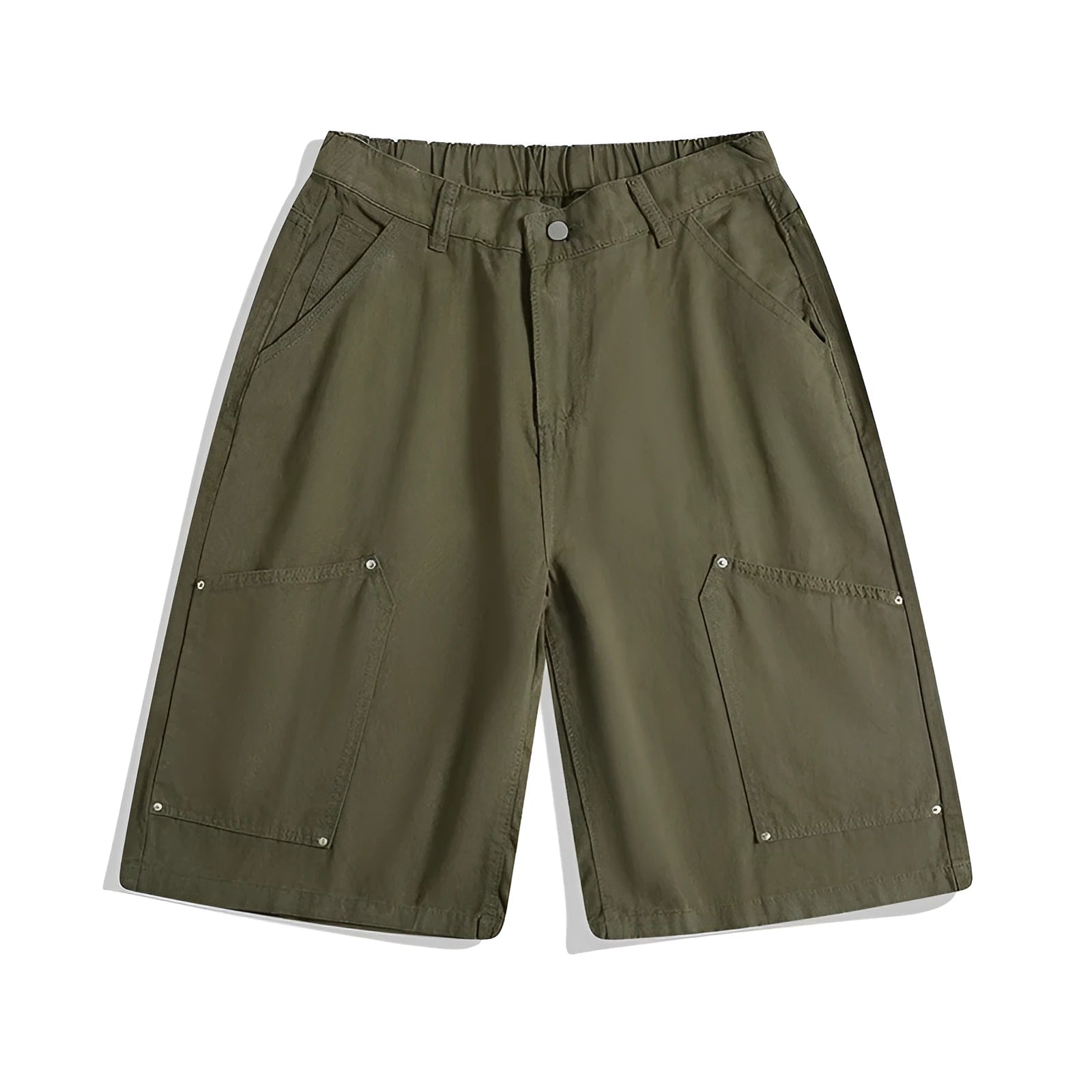 Workwear rivet cropped pants in wide-leg shorts style with mid waist design