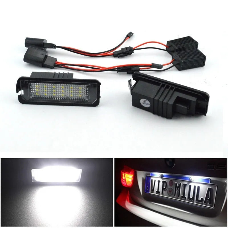 Volkswagen LED license plate light unit with plug connector and built-in Canbus decoder