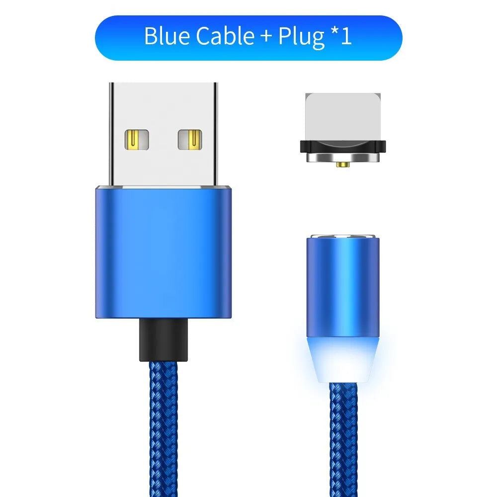 YBD magnetic LED charging cable with cotton braiding and aluminium connector for Apple iPhone