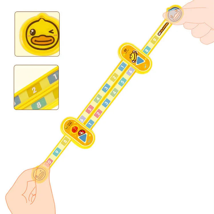 Yellow plastic educational ruler showing number decomposition for children's maths learning