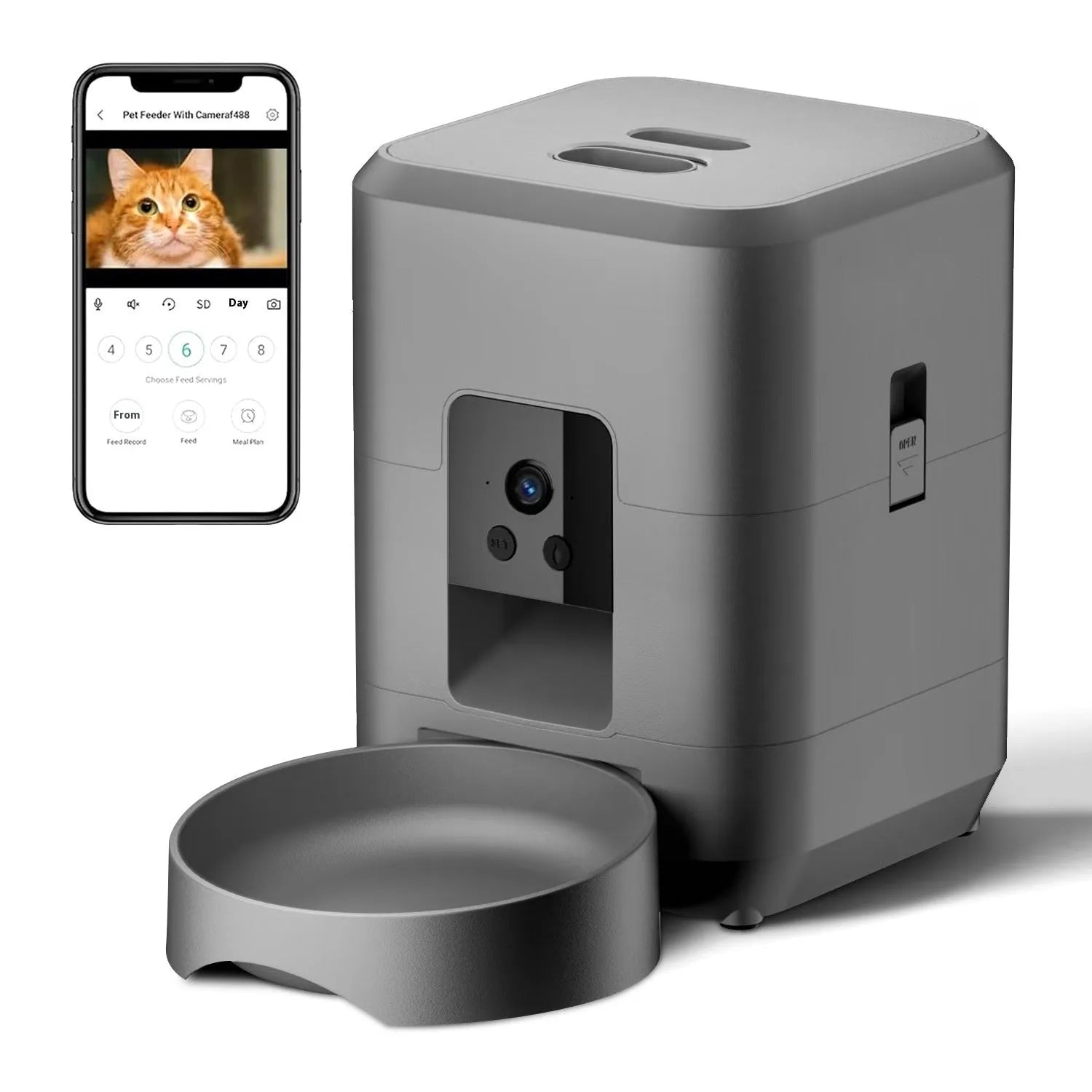 White WiFi automatic pet feeder with British plug for cats with feeding tableware