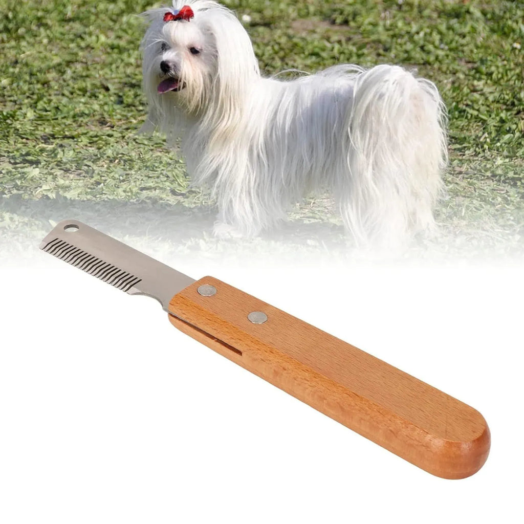 Pet stripping comb with wood handle and metal fittings for dog and cat grooming