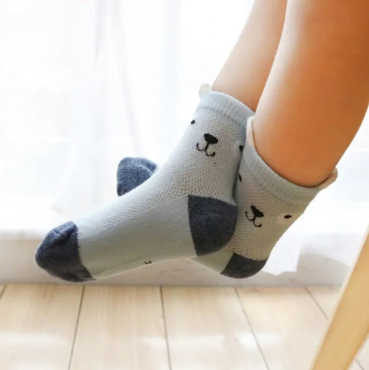 Pack of five children's cotton summer socks in assorted colours for boys and girls