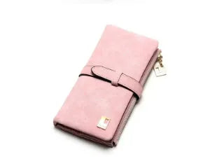 Korean-style retro matte Pu leather long wallet with two-fold draw design and zip closure