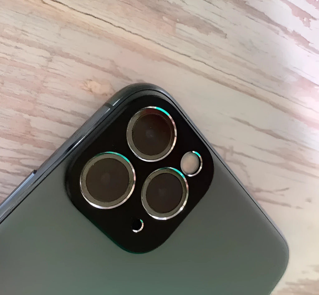 Metal lens protection ring for iPhone 11 and iPhone 11 Pro in assorted colours.