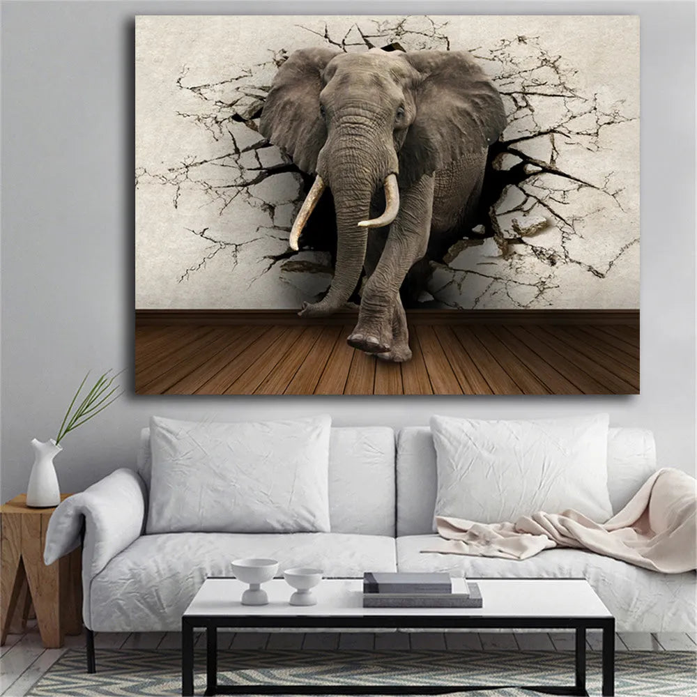 Frameless grey elephant canvas painting for living room wall decor