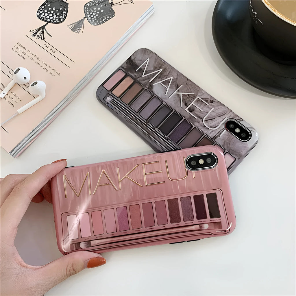 Silicone iPhone case with abstract eye shadow artwork in flesh and grey colours