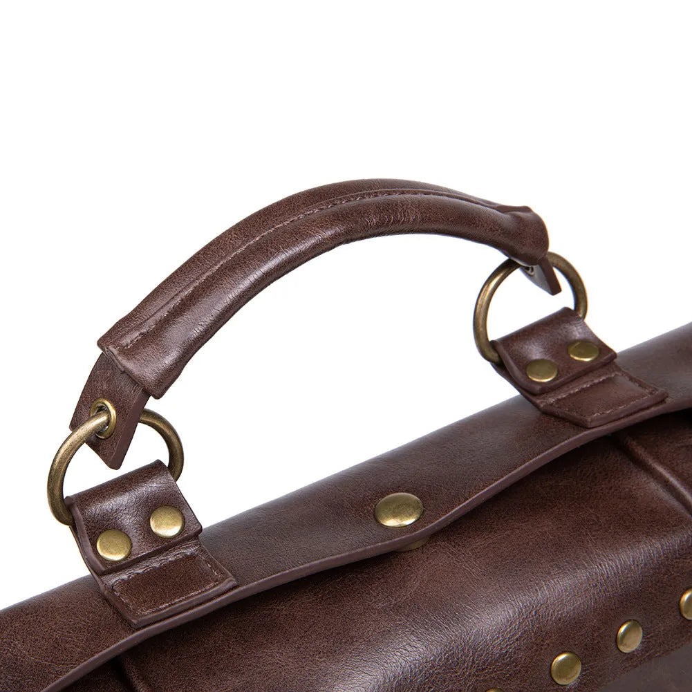 Bronze steampunk industrial retro shoulder bag with metal details and pillow bag shape