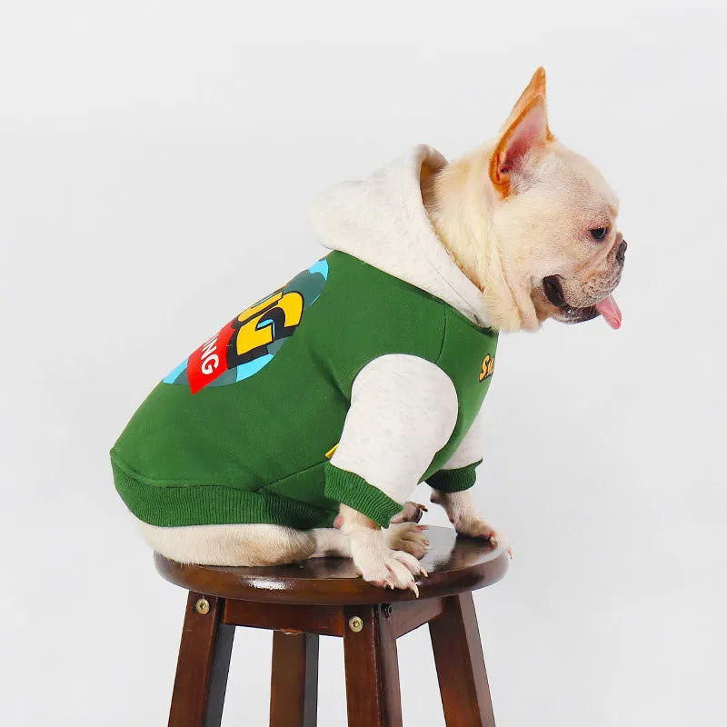 Green cotton pet clothing for dogs in autumn and winter seasons