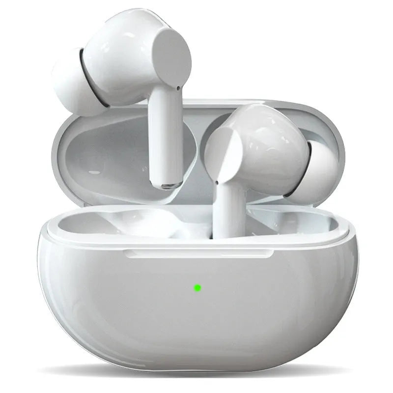 Pro4 Bluetooth wireless earbuds in black or white with a compact charging case