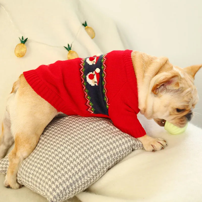 Christmas dog sweater in Santa Claus red colour, polyester casual pullover for pets