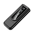Black USB car FM Bluetooth receiver with Bluetooth 5.0 for wireless audio playback.