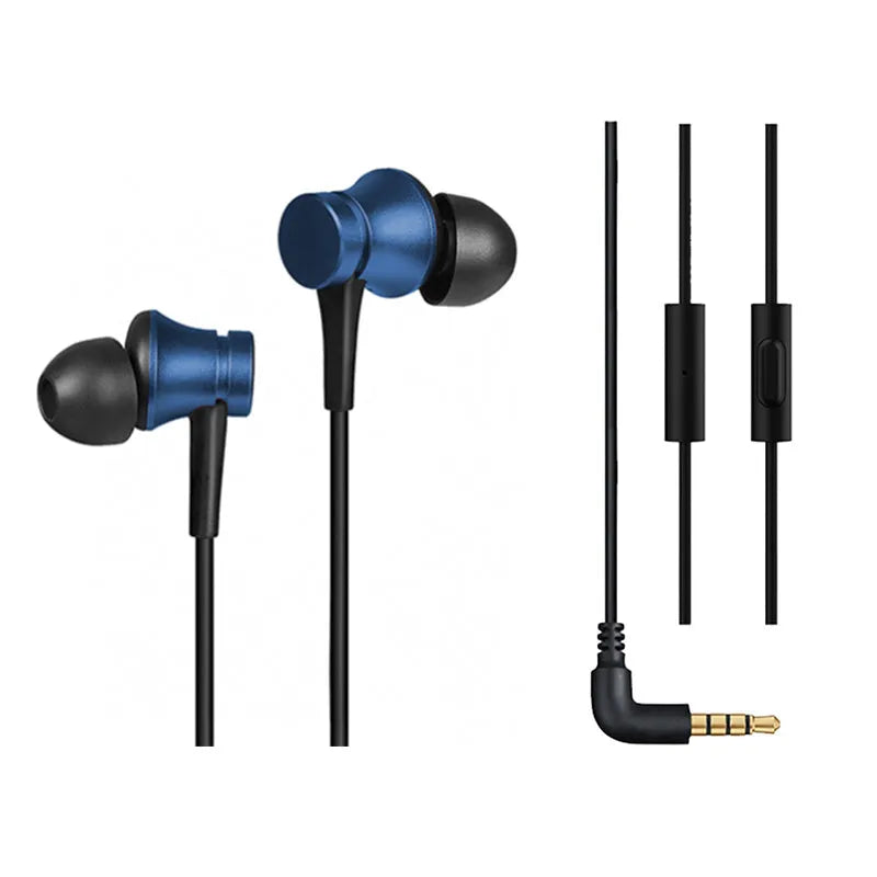 Wired piston in-ear headphones with 3.5mm connector in black, blue and red colour options