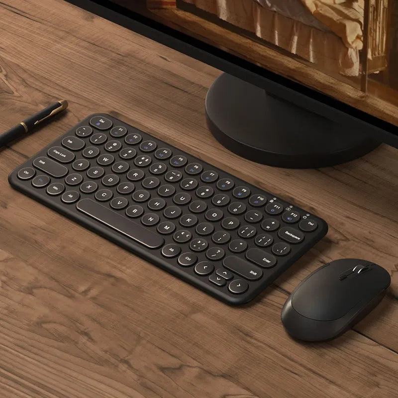Mute ultra-thin wireless keyboard and mouse set in white, black, or pink keypad colours